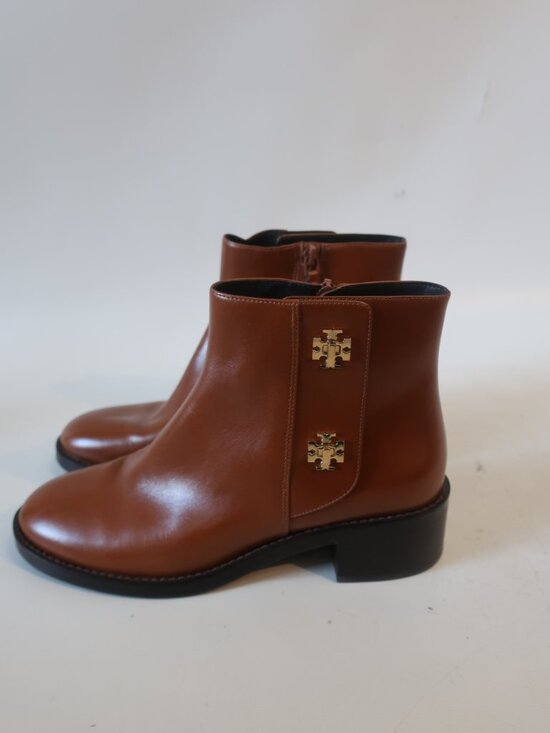 Tory Burch Shoes - Womens Tory Burch T Lock Brown Leather Ankle Boots 9